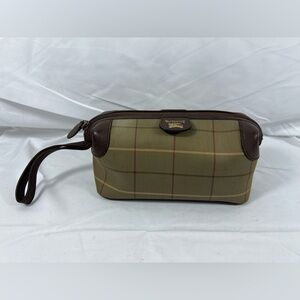 7509: Vintage Burberrys of London Plaid Canvas & Leather Wristlet Pouch